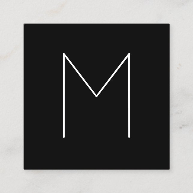 Enkel modern Minimalist svartvit Monogram Fyrkantigt Visitkort (Framsida)