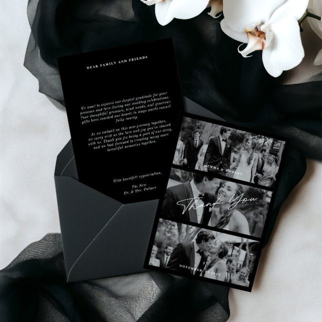 Enkel Modern Minimalistisk 3 Fotos Bröllop  Tack Kort (Simple Modern Minimalist 3 Photo Wedding Thank You Card)