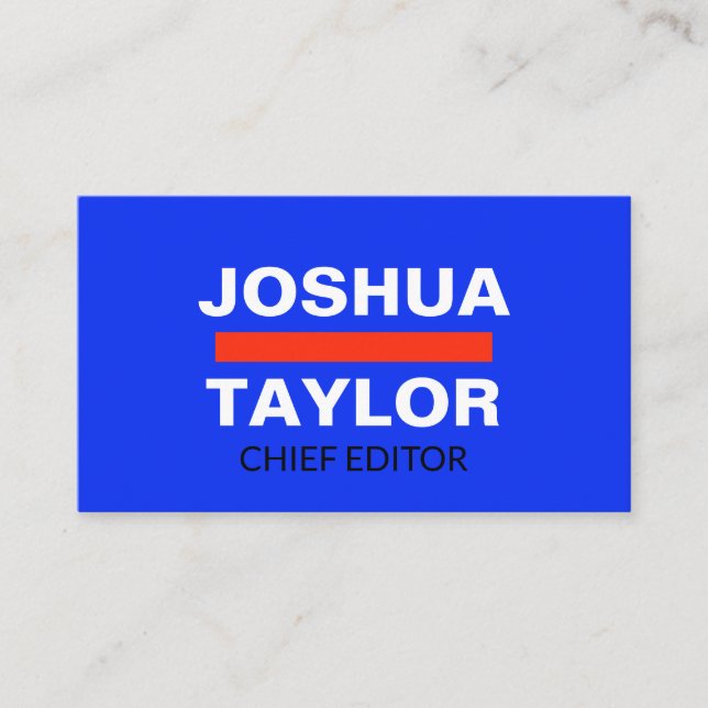 Enkel, modern, minimalistisk, blå vit Orange Visitkort (Framsida)