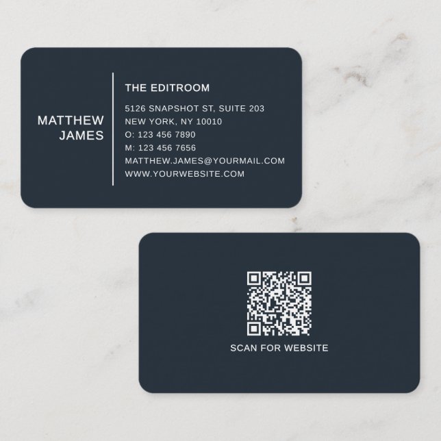 Enkel Modern Minimalistisk Blå Vit QR-kod Visitkort (Fram/baksida)