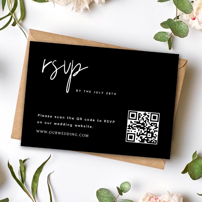 Enkel Modern Minimalistisk Bröllops QR-kod OSA Kort (Simple modern minimalist QR code RSVP card collects responses instantly with clean, seamless style.)