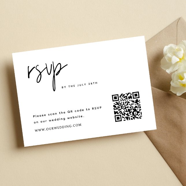 Enkel Modern Minimalistisk Bröllops QR-kod OSA Kort (Simple modern minimalist QR code RSVP card collects replies easily with clean, modern style.)