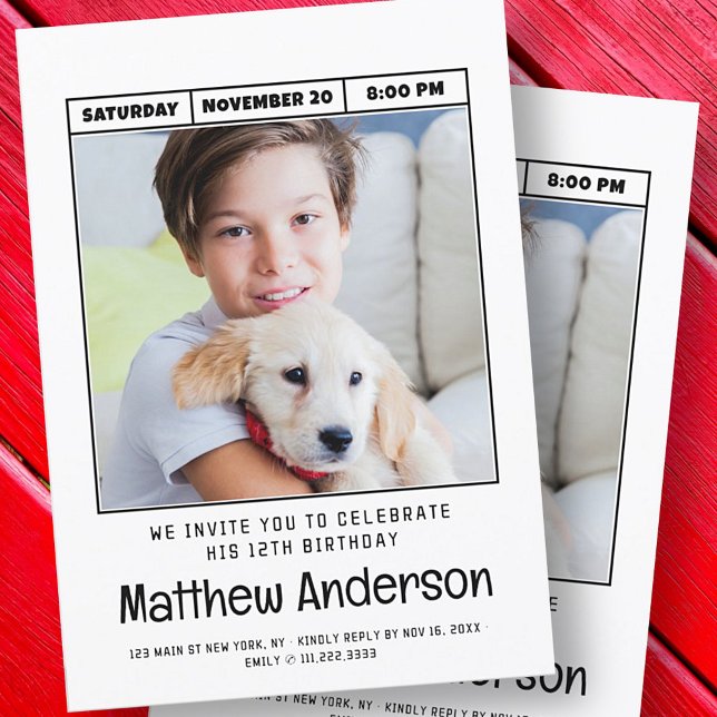 Enkel, modern, minimalistisk Födelsedagsfest för f Inbjudningar (Skapare uppladdad)