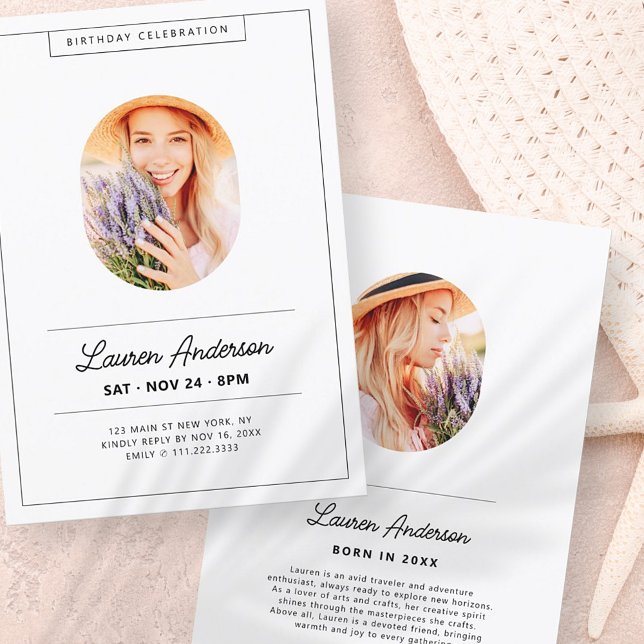 Enkel, modern, minimalistisk Födelsedagsfest för f Inbjudningar (Skapare uppladdad)