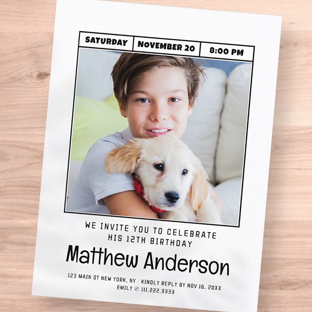 Enkel Modern Minimalistisk Fotofödelsedagsfest Vykort (Skapare uppladdad)