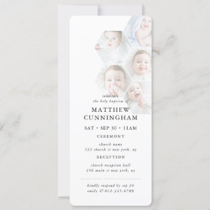 Enkel, modern, minimalistisk fotokollage-baptism inbjudningar
