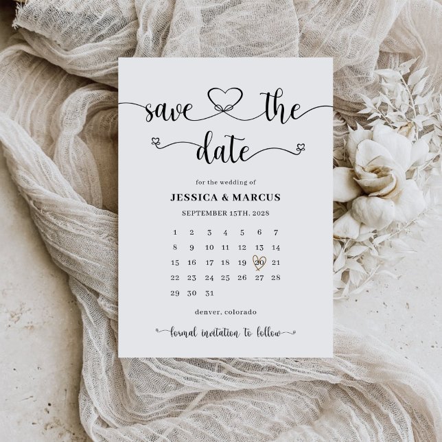 Enkel Modern Minimalistisk Kalender | Foto Bröllop Spara Datumet (Skapare uppladdad)