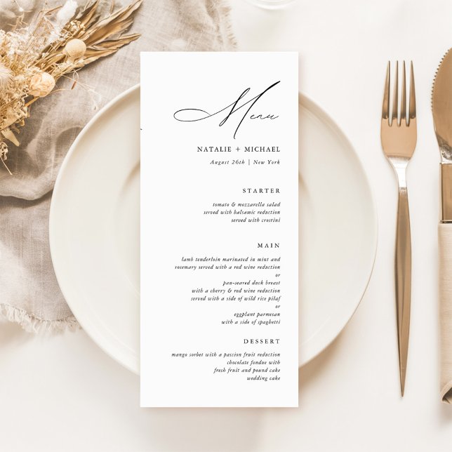 Enkel, modern, minimalistisk kalligrafi Bröllop Meny (Skapare uppladdad)