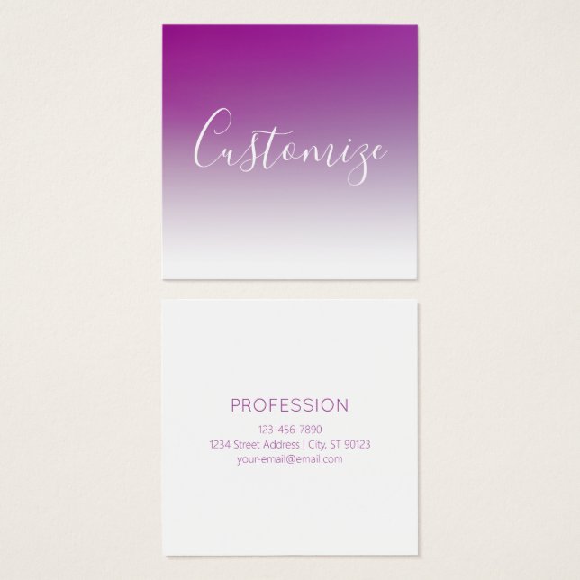 Enkel, modern, minimalistisk övertoning för Lila u Fyrkantigt Visitkort (Framsida & baksida)