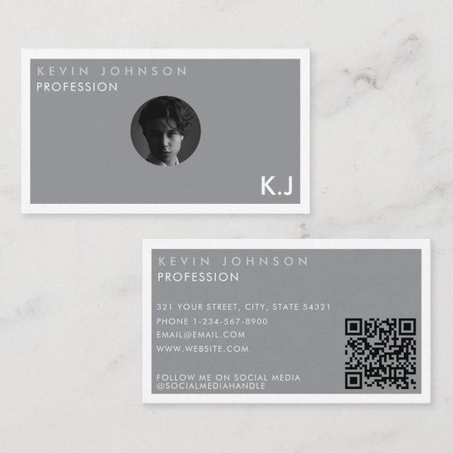 Enkel Modern Minimalistisk Professionell Foto QR-k Visitkort (Fram/baksida)