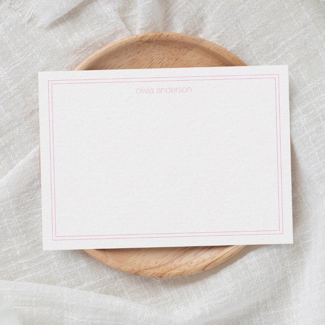 Enkel, modern, minimalistisk Rosa två Gräns Monogr Anteckningskort (Skapare uppladdad)