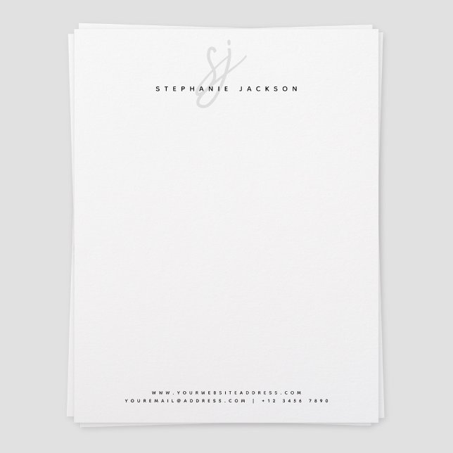 Enkel, modern, minimalistisk skriptmonogram Office Brevhuvud (Script monogram, simple modern minimalist office letterhead)