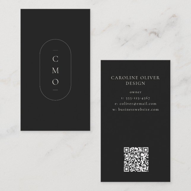 Enkel Modern Minimalistisk Svart Monogram Liten Visitkort (Fram/baksida)