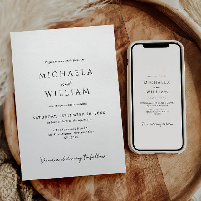 Enkel, modern, minimalistisk svart och vit Bröllop Inbjudningar (Skapare uppladdad)