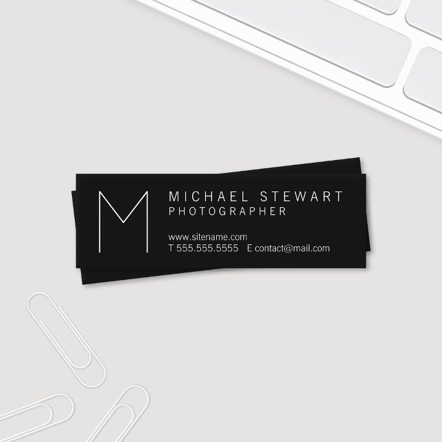 Enkel, modern, minimalistisk svartvit monogram mini visitkort (Skapare uppladdad)