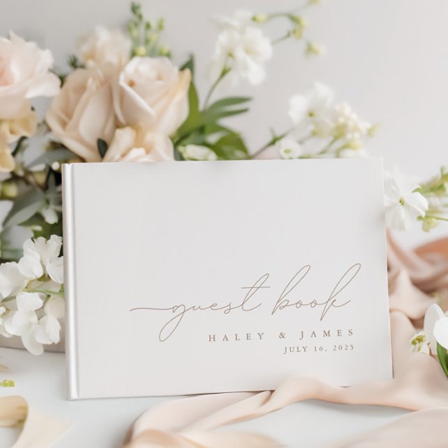 Enkel, modern, minimalistisk vit Bröllop-gäst Bok (Simple Modern Minimalist White Wedding Guest Book)