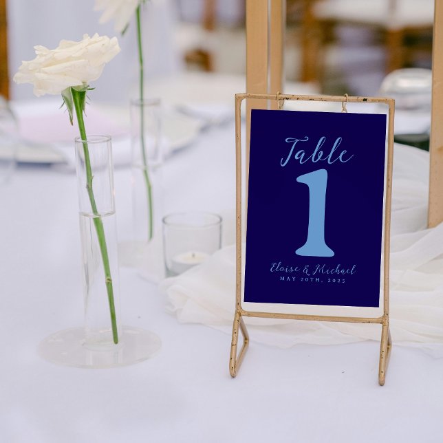 Enkel Modern modig kassering av kustbröllop Bordsnummer (Add a refined and organized touch to your reception with this Modern Blue Table Number!)