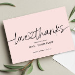 Enkel modern Möhippa för skript  Rosa Tack Kort<br><div class="desc">Ett minimalt modernt skript "tack" med ett hjärta som kopplar ihop möhippan i ord. Anpassa eller ta bort text för handskrivet meddelande på baksidan.</div>