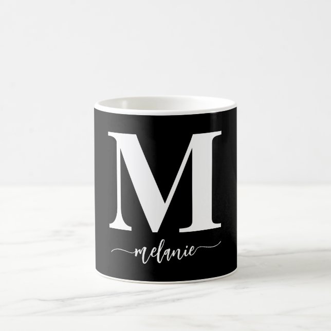 Enkel modern Monogram Black White Mugg (Center)