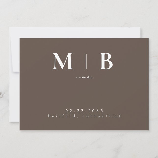 Enkel Modern Monogram Brun Spara Datum Datumet (Framsida)