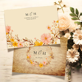 Enkel, modern monogram Ett par Wildblommor Wood-ut Anteckningskort