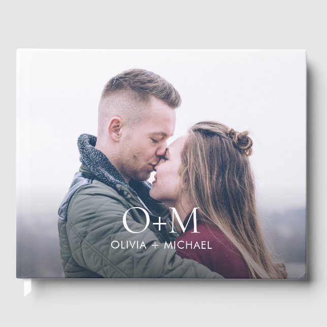 Enkel, modern, monogram foto Bröllop Gästböcker (Framsida)