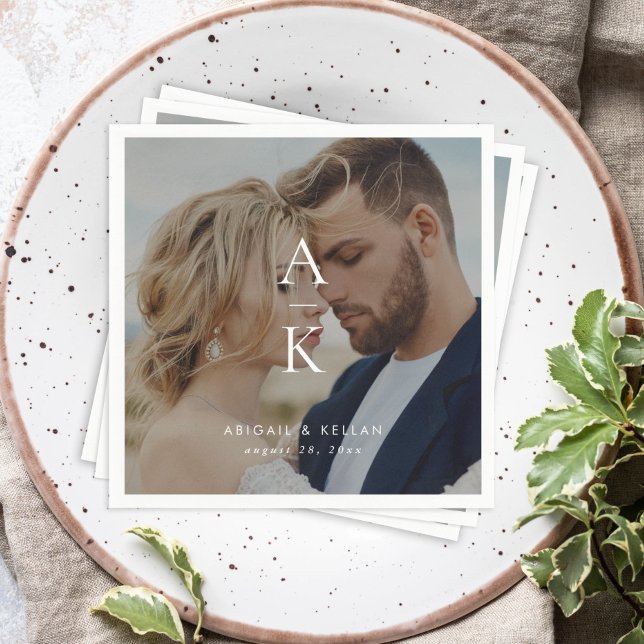 Enkel, modern, monogram foto Bröllop Pappersservett (Skapare uppladdad)