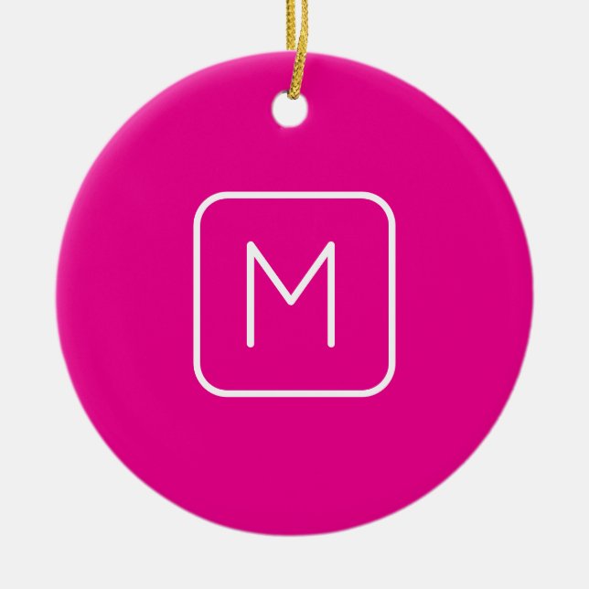 Enkel & Modern Monogram Initial | Rosa & Vit Julgransprydnad Keramik (Framsidan)