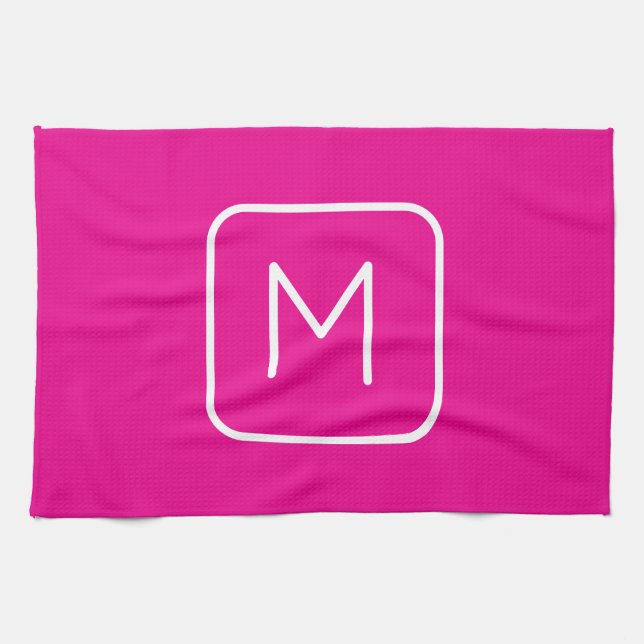 Enkel & Modern Monogram Initial | Rosa & Vit Kökshandduk (Horisontell)