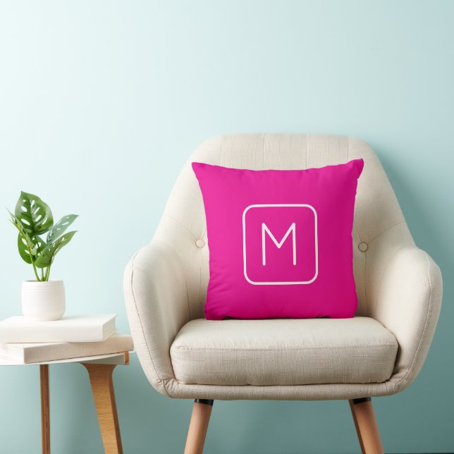 Enkel & Modern Monogram Initial | Rosa & Vit Kudde (Stol)