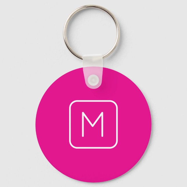 Enkel & Modern Monogram Initial | Rosa & Vit Nyckelring (Framsida)