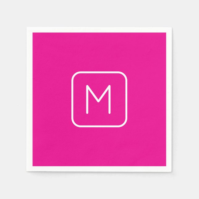 Enkel & Modern Monogram Initial | Rosa & Vit Pappersservett (Framsidan)