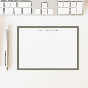 Enkel modern Monogram Oliv grönt Gräns Anteckningskort