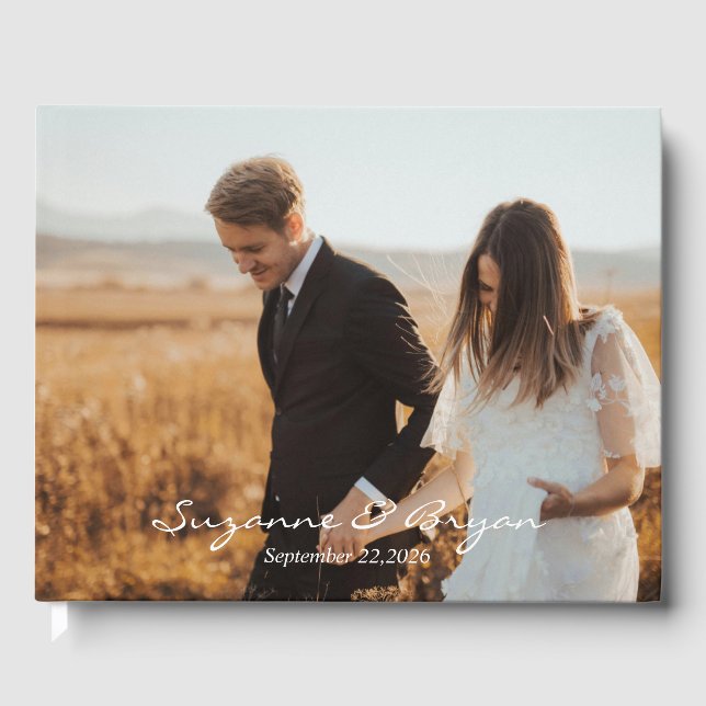 Enkel modern monogram Photo Bröllop Guest Bok (Framsida)