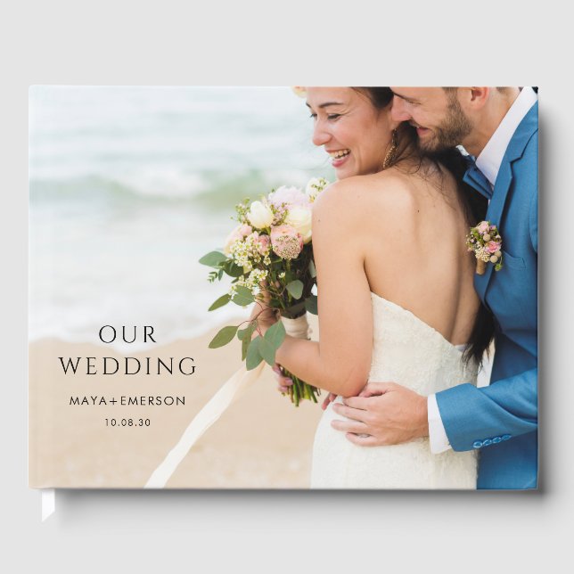 Enkel modern monogram Photo Bröllop Guest Bok (Framsida)