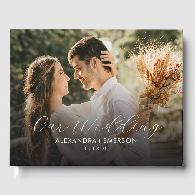 Enkel modern monogram Photo Bröllop Guest Bok (Framsida)