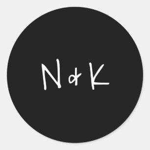 Enkel Modern Monogram Svart Bröllop Runt Klistermärke