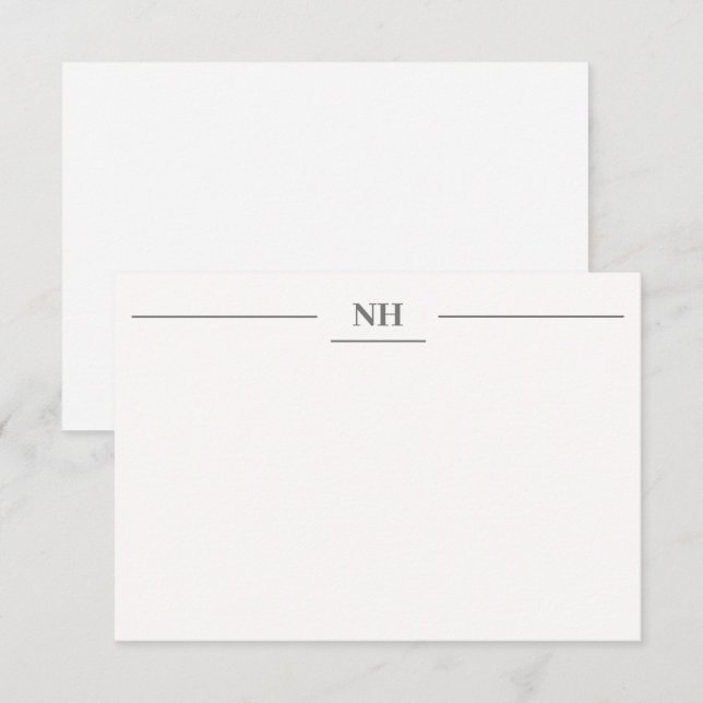 Enkel modern monogramram med initialer i mörkgrått anteckningskort (Fram/baksida)