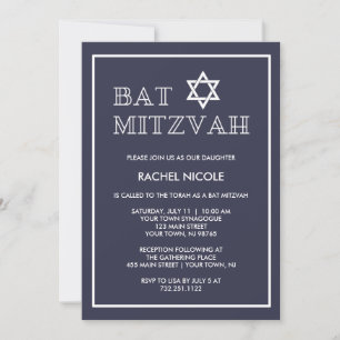 Enkel modern Mörk blått och vit Bat mitzvah Inbjudningar