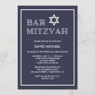 Enkel modern Mörk blått och vit Pub Mitzvah Inbjudningar