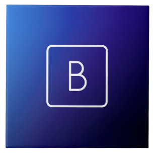 Enkel modern Mörk blått övertoning och monogram Kakelplatta