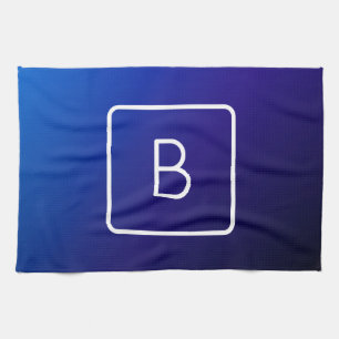 Enkel modern Mörk blått övertoning och monogram Kökshandduk