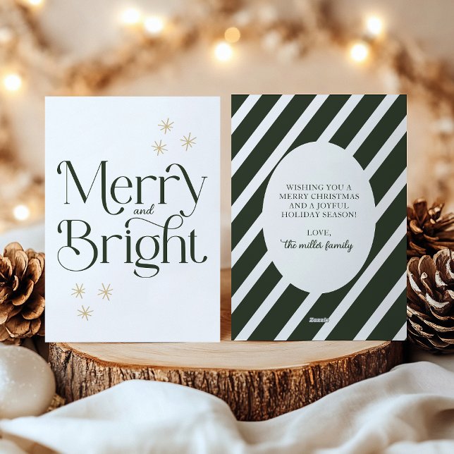 Enkel Modern Mörk grönt Rand Merry och Bright Julkort (Skapare uppladdad)