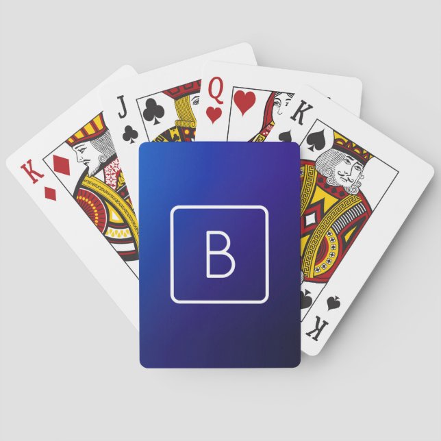 Enkel Modern Mörkblå Ombre-gradient & Monogram Casinokort (Baksidan)