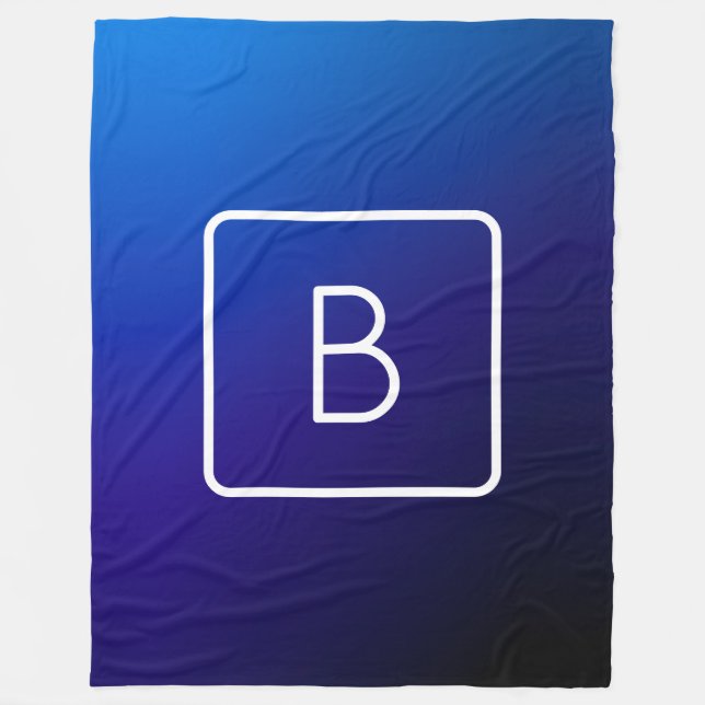 Enkel Modern Mörkblå Ombre-gradient & Monogram Fleecefilt (Framsidan)