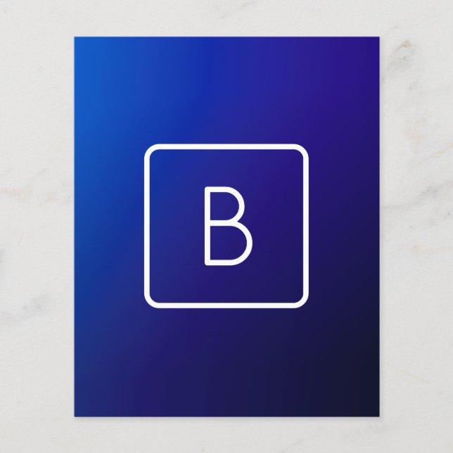 Enkel Modern Mörkblå Ombre-gradient & Monogram Flygblad (Framsidan)