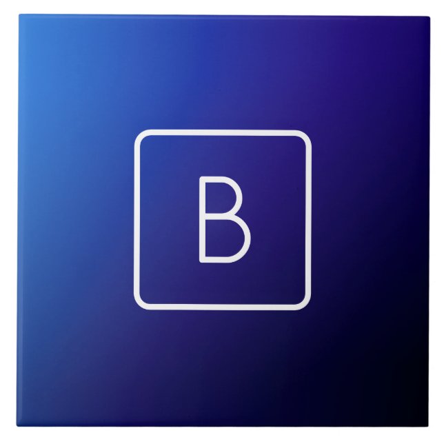 Enkel Modern Mörkblå Ombre-gradient & Monogram Kakelplatta (Framsidan)