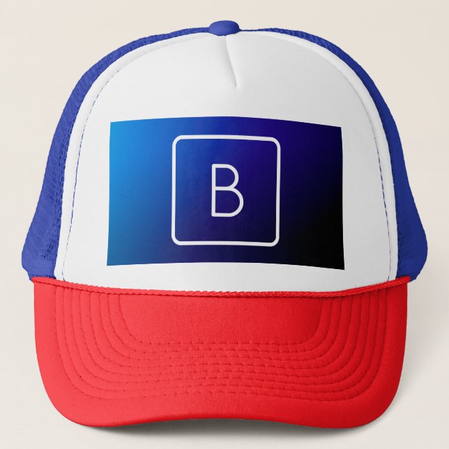 Enkel Modern Mörkblå Ombre-gradient & Monogram Keps (Framsida)