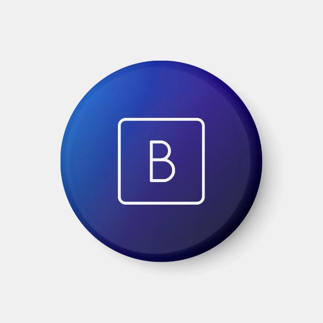 Enkel Modern Mörkblå Ombre-gradient & Monogram Magnet (Framsidan)