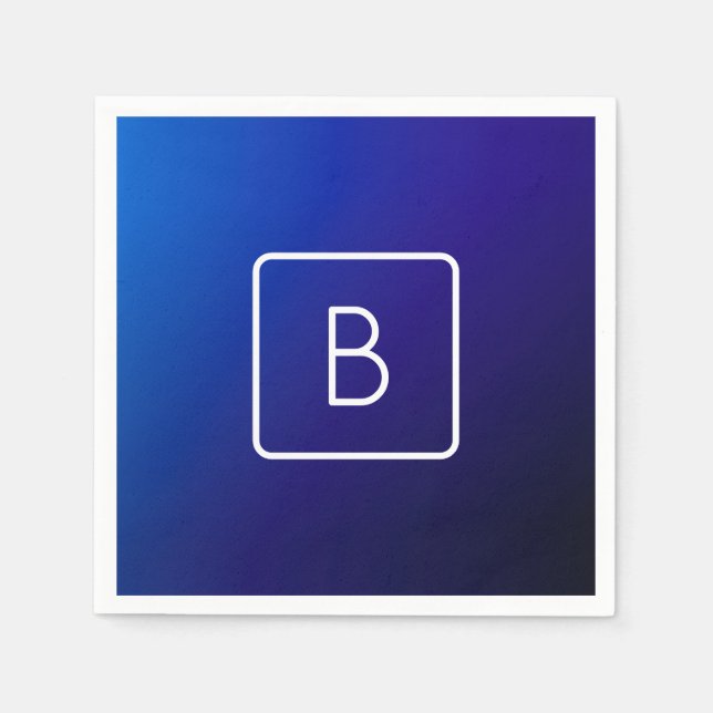Enkel Modern Mörkblå Ombre-gradient & Monogram Pappersservett (Framsidan)